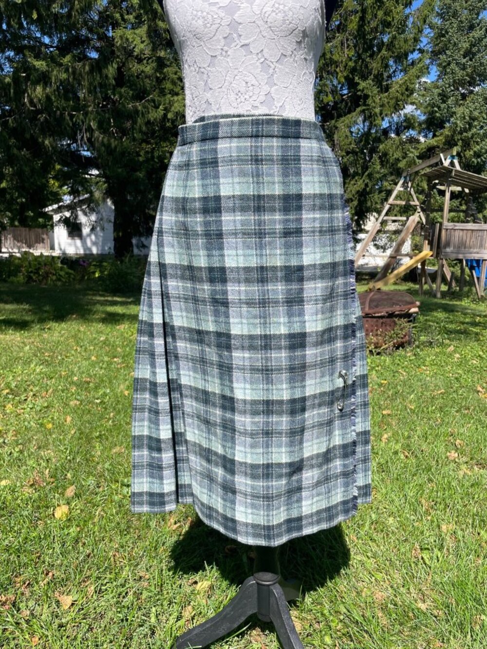 Vintage James Pringle Skirt Plaid Tartan Wool Blue S Academia Gilmore Girls Twee